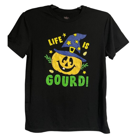 Life Is Gourd Halloween Pumpkin Graphic T-Shirt Black Womens M Main And Local - Picture 1 of 5